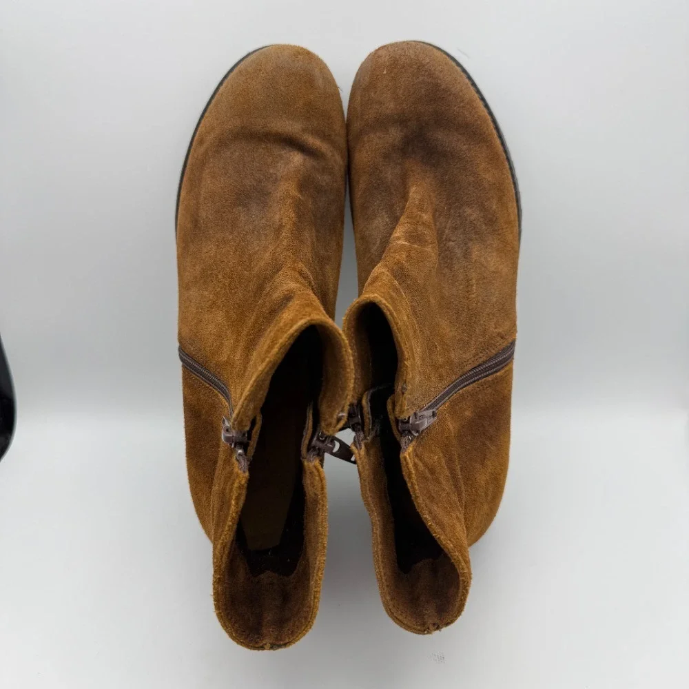 Naot Suede Ankle Boots Brown Leather Block Heel Zip Up Comfort EU‎ 42 US 11